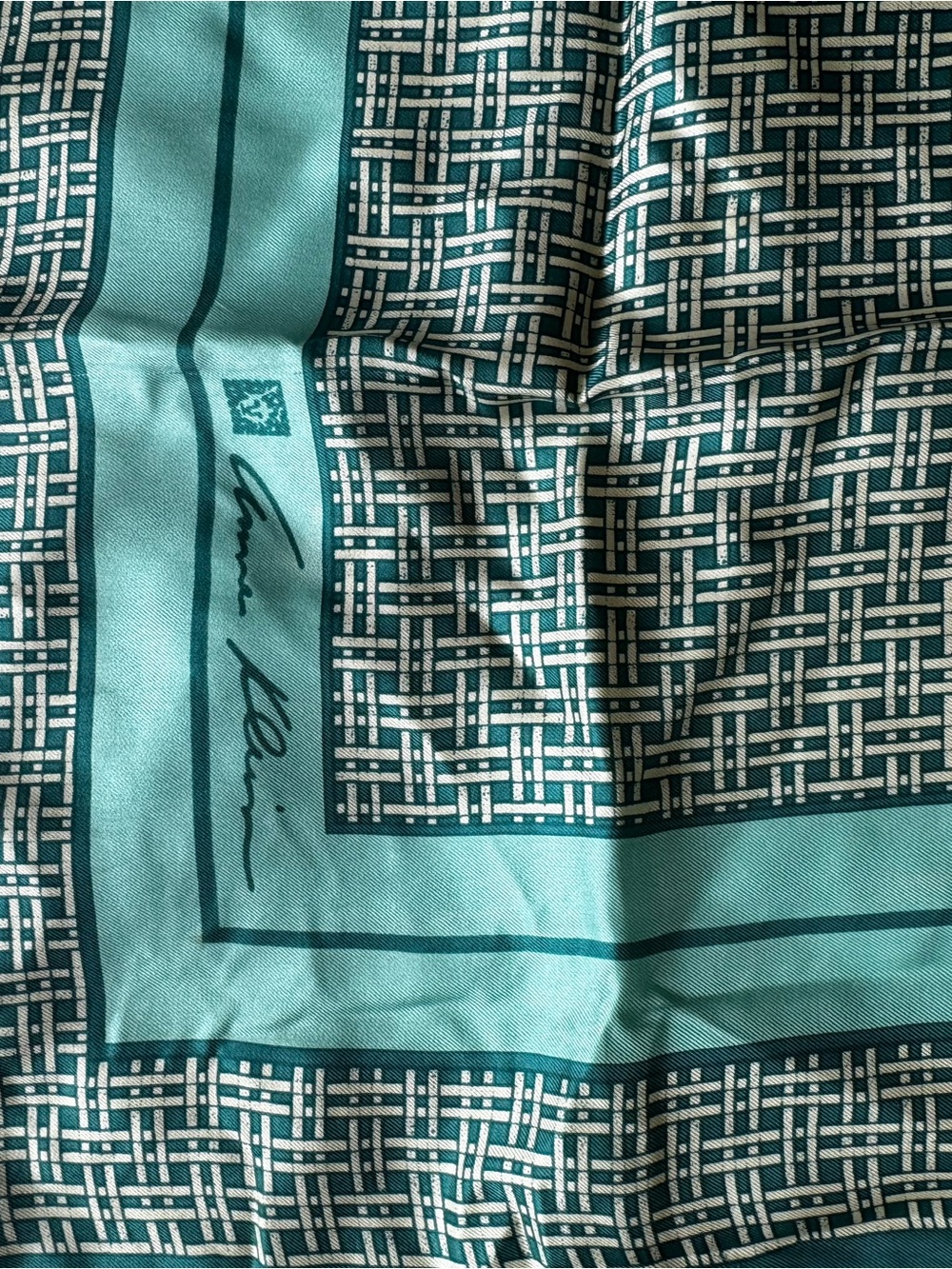 Silk Patterned Scarf in Teal and Aqua